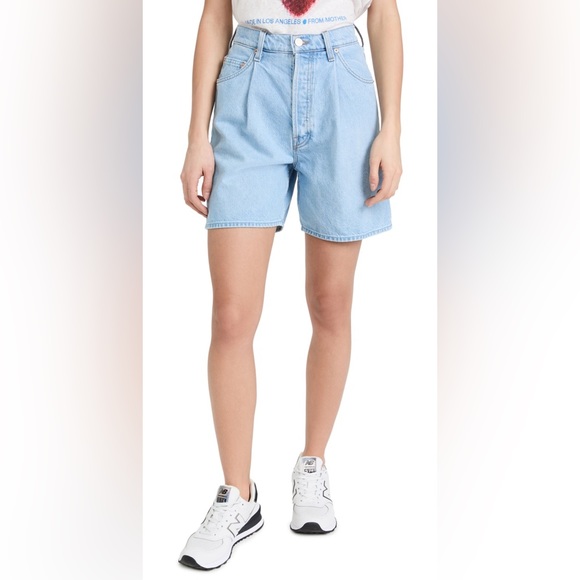 NWT Mother SNACKS! The Pleated Fun Dip vintage high waisted Shorts blue - Picture 8 of 17